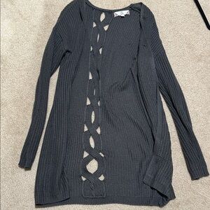 Pink Rose Charcoal Knit Cardigan with Cutout Detail